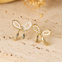  Winter Rhinestone Pearl Bow Earrings