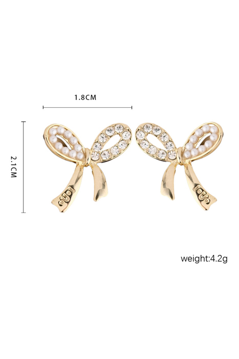 Winter Rhinestone Pearl Bow Earrings