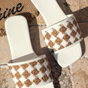  Woven Plaid Square Toe Flat Slippers