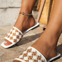 White Size 8.5 Woven Plaid Square Toe Flat Slippers