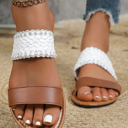 White Size 8.5 Woven Strap Flat Slippers