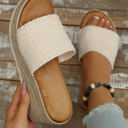 White Size 6 Woven Wide Band Platform Slippers