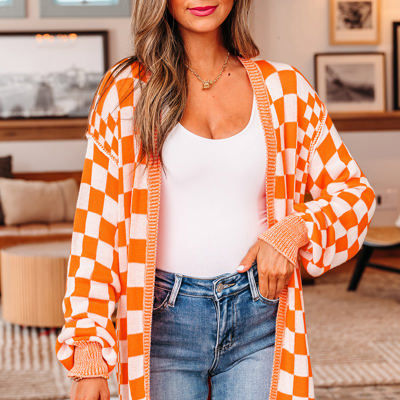 Wrenley Checkered Open Front Drop Shoulder Cardigan