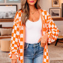  Wrenley Checkered Open Front Drop Shoulder Cardigan