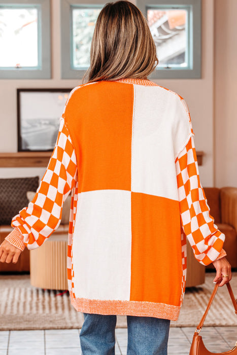 Wrenley Checkered Open Front Drop Shoulder Cardigan
