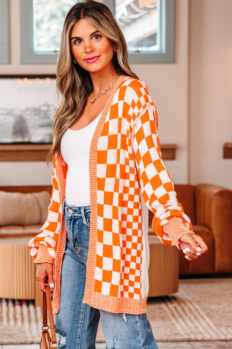 Wrenley Checkered Open Front Drop Shoulder Cardigan