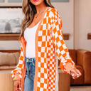  Wrenley Checkered Open Front Drop Shoulder Cardigan