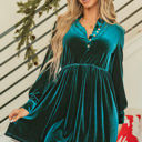 Green Large Wrenley Velvet Buttoned Ruffled Mini Dress