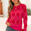 Rose Red Large Wynter Pattern Knit Casual Sweater