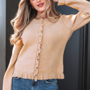  Yamileth Oatmeal Ruffle Trim Sweater