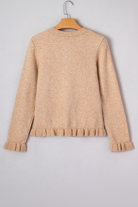 Yamileth Oatmeal Ruffle Trim Sweater
