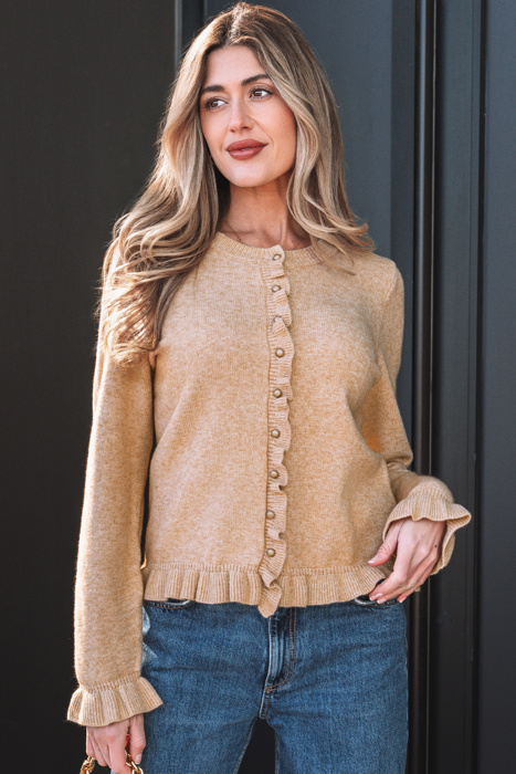 Yamileth Oatmeal Ruffle Trim Sweater