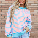 Pink Stripe Medium Yareli Trim High Low Pullover