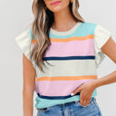  Yasmin Striped Flutter Sleeve Patchwork Top