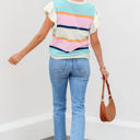  Yasmin Striped Flutter Sleeve Patchwork Top