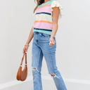  Yasmin Striped Flutter Sleeve Patchwork Top