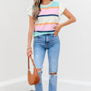  Yasmin Striped Flutter Sleeve Patchwork Top