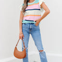  Yasmin Striped Flutter Sleeve Patchwork Top