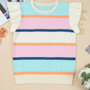  Yasmin Striped Flutter Sleeve Patchwork Top