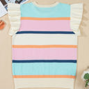  Yasmin Striped Flutter Sleeve Patchwork Top