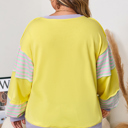  Yellow Striped Color Block Patchwork Crewneck Plus Size Pullover Sweatshirt