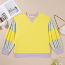  Yellow Striped Color Block Patchwork Crewneck Plus Size Pullover Sweatshirt