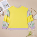  Yellow Striped Color Block Patchwork Crewneck Plus Size Pullover Sweatshirt