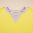  Yellow Striped Color Block Patchwork Crewneck Plus Size Pullover Sweatshirt