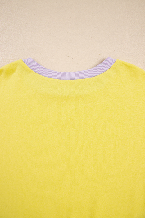 Yellow Striped Color Block Patchwork Crewneck Plus Size Pullover Sweatshirt