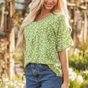  Yusra FloralRuffle Sleeve V Neck Blouse