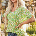  Yusra FloralRuffle Sleeve V Neck Blouse