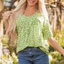 Green XL Yusra FloralRuffle Sleeve V Neck Blouse