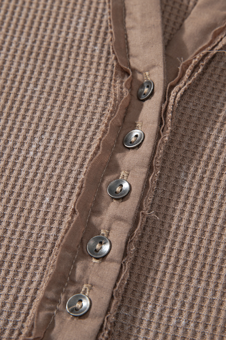 Zahra Waffle Knit Neckline Long Sleeve Top