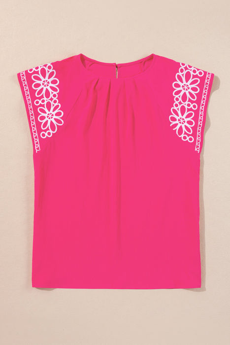 Zara Plus Size Floral Embroidered Flutter Sleeve Blouse