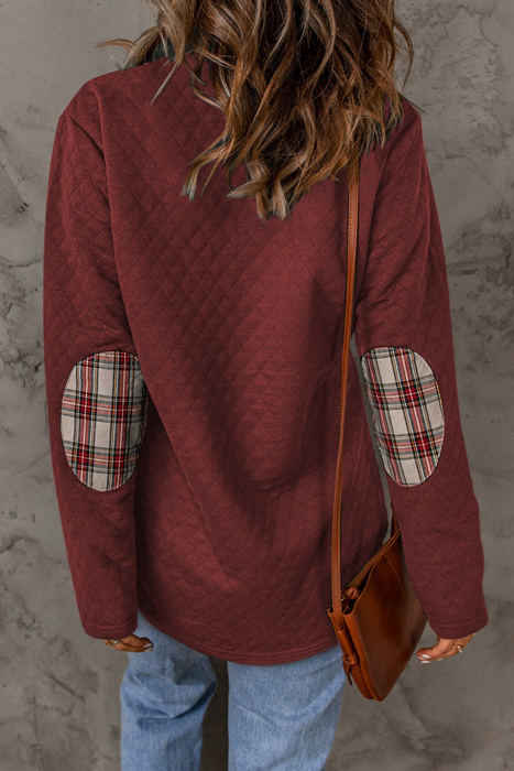 Zara Texture Plaid Trim Sweatshirt