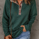 Green Large Zara Texture Plaid Trim Sweatshirt