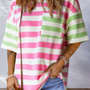 Pink Stripe XL Zaria Patch Pocket Drop Sleeve Top