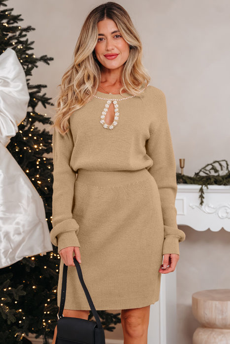 Zariah Embellished Keyhole Ribbed Sweater