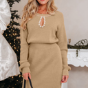 Smoke Gray XL Zariah Embellished Keyhole Ribbed Sweater