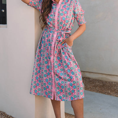 Zariyah Floral Shirred Buttoned Front Midi Dress