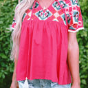  Zayla Embroidered Tassel Tie V Neck Blouse