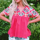  Zayla Embroidered Tassel Tie V Neck Blouse