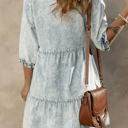  Zaylee Acid Wash Retro Half Sleeve Flared Denim Dress