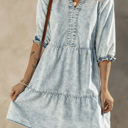  Zaylee Acid Wash Retro Half Sleeve Flared Denim Dress