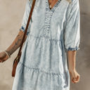 Dusk Blue Medium Zaylee Acid Wash Retro Half Sleeve Flared Denim Dress