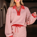 Red Stripe Small Zaylee Collared Drop Shoulder Pullover