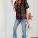  Zoe Contrast Slit Neckline Blouse