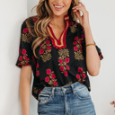 Black Large Zoe Contrast Slit Neckline Blouse