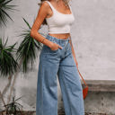  Zoe Medium Wash Super Wide Leg Denim Pants