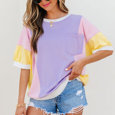 Zoe Patchwork Half Sleeve Oversized Top